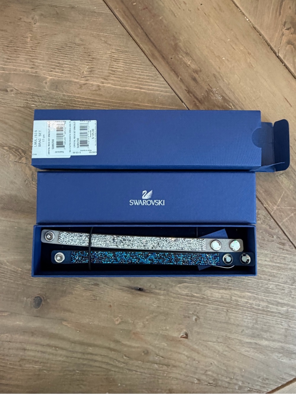 NWT Swarovski Crystal Rock Bracelet Set Blue Silver